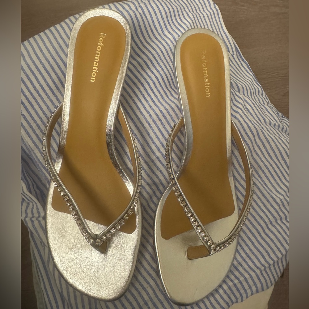 Reformation Metallic Silver Kitten Heels
